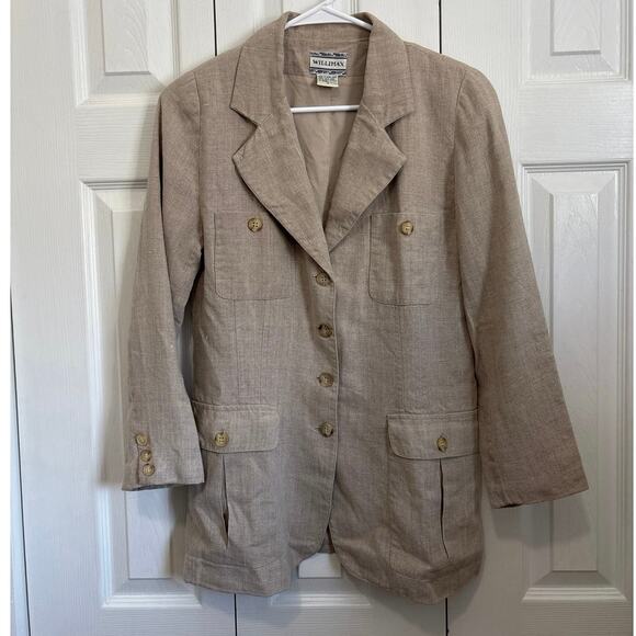 Linen Willimax Neutral Fully Lined Safari Lagenlook Blazer Size Small - Picture 1 of 7